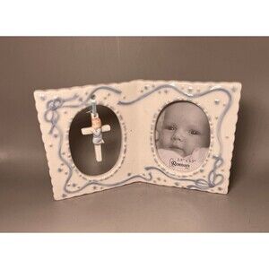 Roman Giftware Porcelain New Baby, 4" BOY Frame W/Cross 2.5X3.5